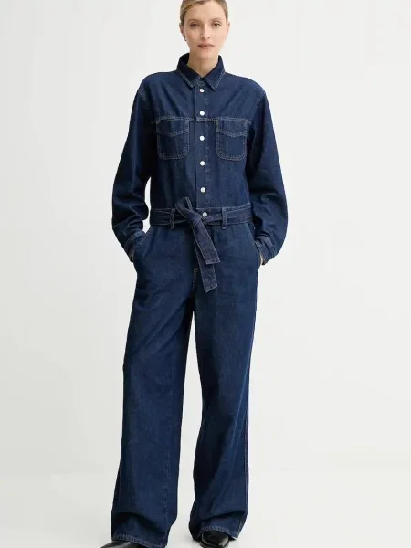 Marc O'Polo salopeta jeans marin cu guler albastru