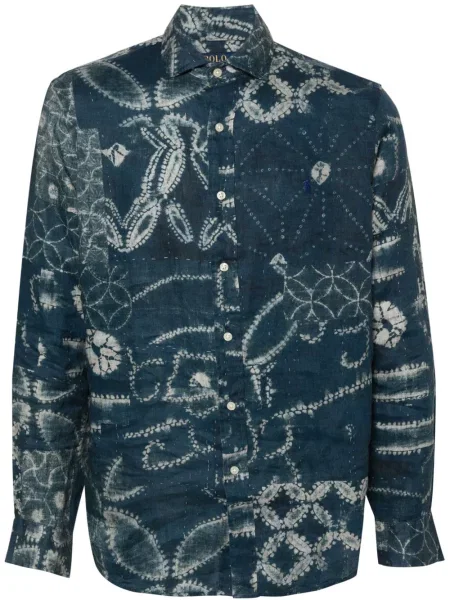 Lanena košulja Polo Ralph Lauren s printom s apstraktnim uzorkom plava