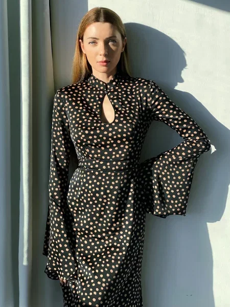 Сукня міді Anais Gose Grace Polka Dot Beige Grace.polka.dot.beige віскоза/поліестер чорний