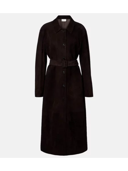 Palton The Row din piele de căprioară maro