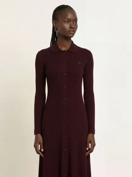 Lacoste Pletené Polo Šaty tmavě červená