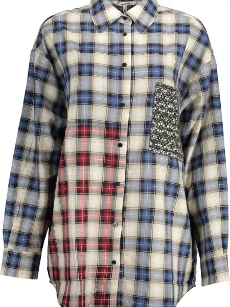 Cămașă Desigual cu mâneci lungi lungă albastru