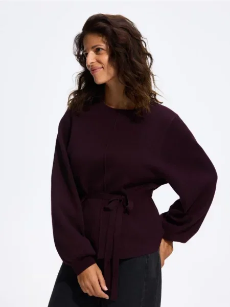 Reserved Pulover cu cordon decorativ violet-închis violet