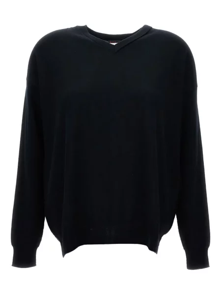 Sweter Hira wełniany z dekoltem w serek czarny