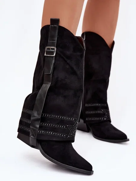 Botine Boto cu cataramă cowboy negru