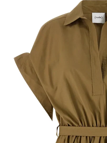 Sukienka koszulowa Nude do kolan garniturowa brązowa