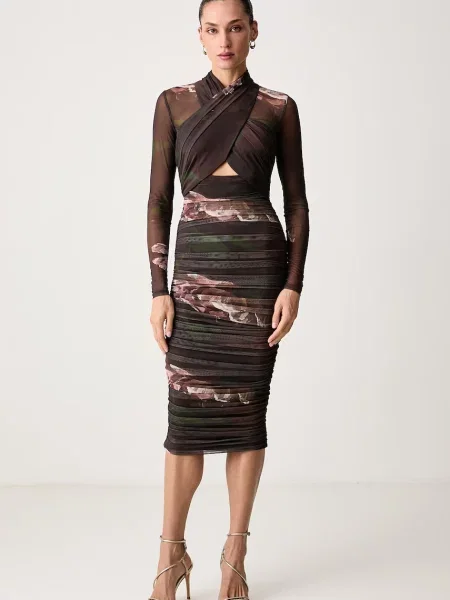 Bardot rochie drapată ALIYAH maro