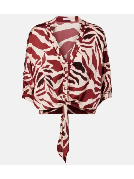 Bluză Poupette St Barth din satin cu imagine cu legături maro