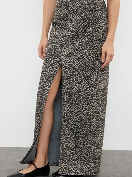 Fustă din denim Trendyol cu model leopard până la genunchi negru