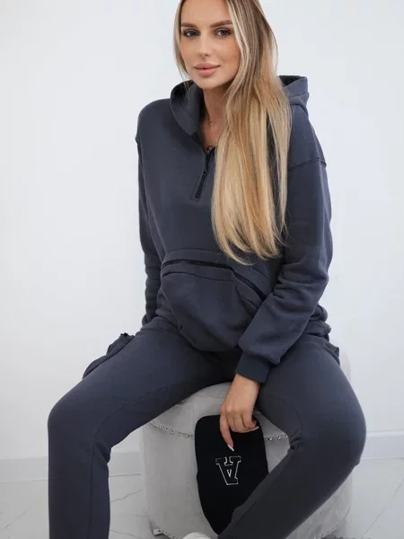 Komplet dresowy Kesi ocieplany z dekoracyjnymi kieszeniami szary