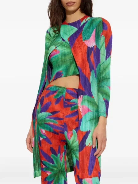 Plisirani kaput Pleats Please Issey Miyake s cvjetnim printom s printom zelena