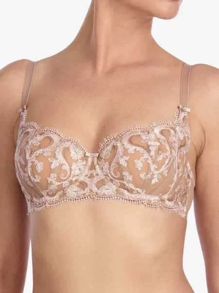 Кружевной бюстгальтер балконет коричневий