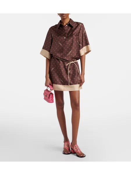 Rochie tip cămașă Valentino de mătase cu imagine maro
