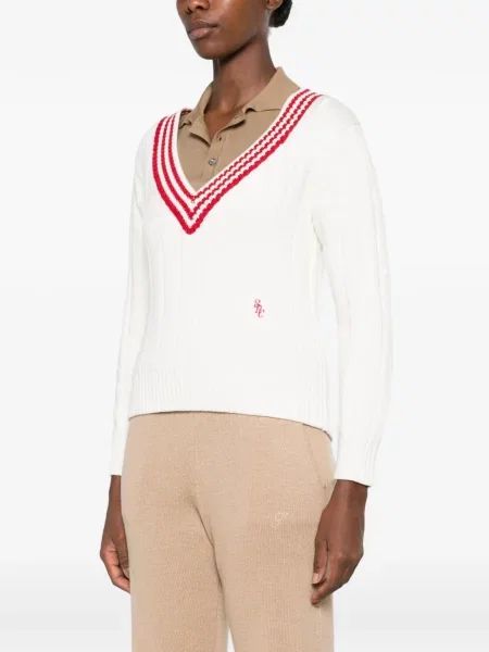 Pulover Sporty & Rich cu dungi alb