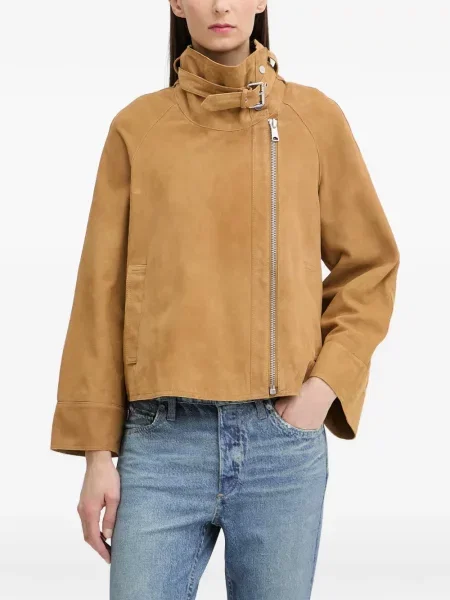 Geacă Allsaints din piele de căprioară cu cataramă