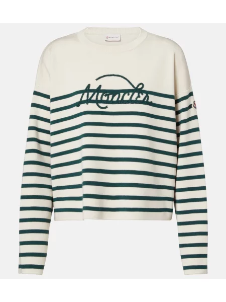 Pulover Moncler cu broderie de lână cu dungi bej