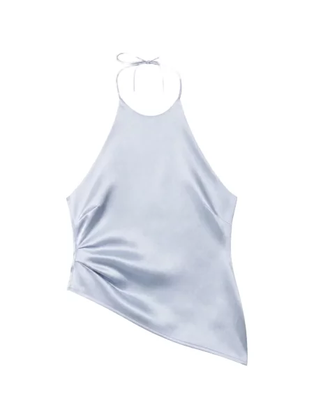 Top Reformation asimetric cu gât halter albastru