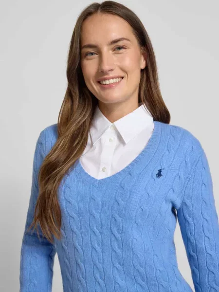 Długa bluzka Polo Ralph Lauren z długim rękawem błękitna