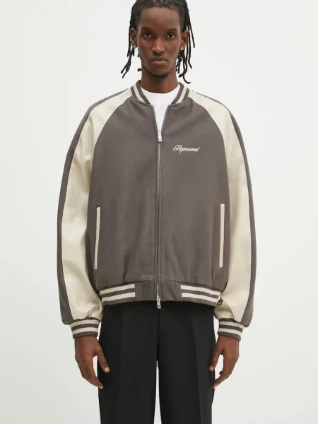 Represent jacheta bomber din lana Raglan Varsity Jacket de tranzitie oversize verde