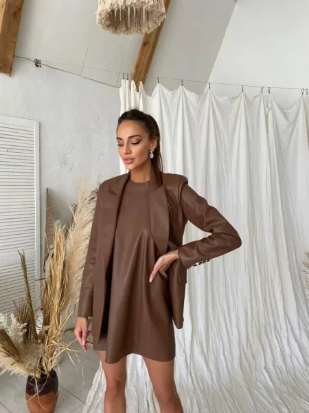 Піджак Milirud світло-коричневий штучна шкіра коричневий