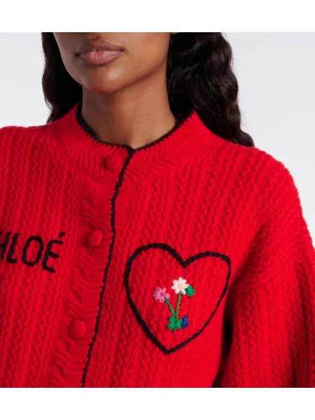 Cardigan Chloé cu broderie de lână roșu