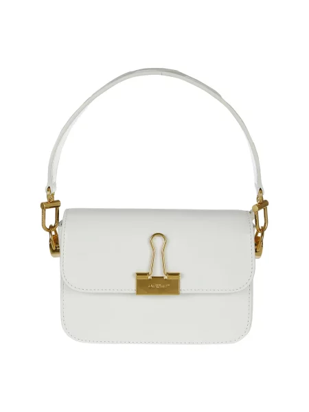Mała haftowana torebka skórzana Off-white skórzana biała