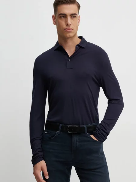 Tricou mânecă lungă Boss de lână albastru