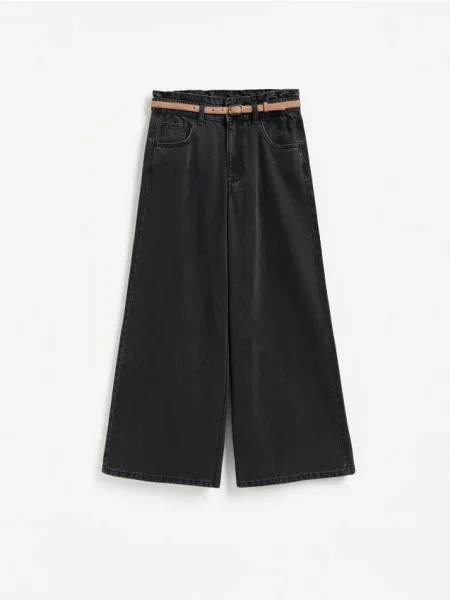 Reserved Blugi wide leg cu curea negru