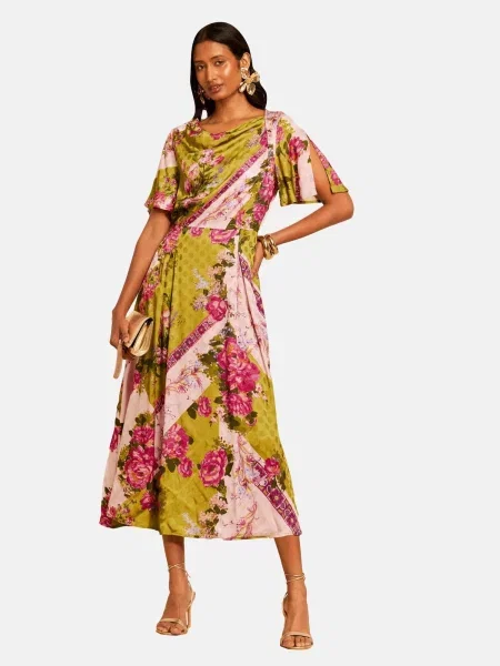 Love & roses Rochie oliv / kiwi / roz pastel / roz închis verde
