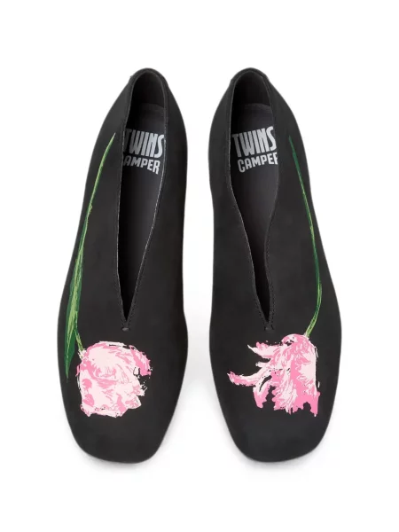 Balerini Camper cu model floral cu imagine negru