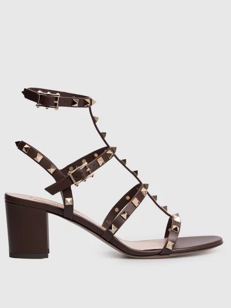 Шкіряні босоніжки Rockstud Valentino коричневі