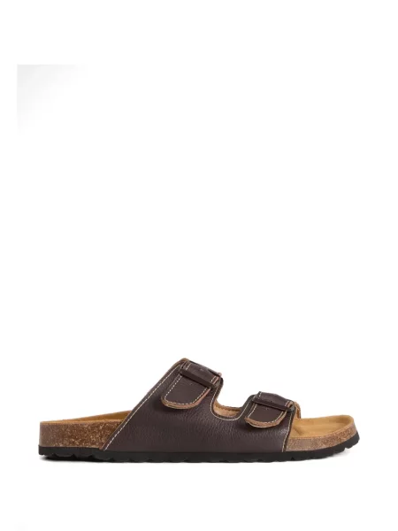 Sandale Woolrich din piele cu bretele maro