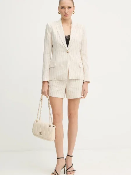 Шорти з домішкою льону Morgan візерунок висока посадка SHIZ.F бежевий