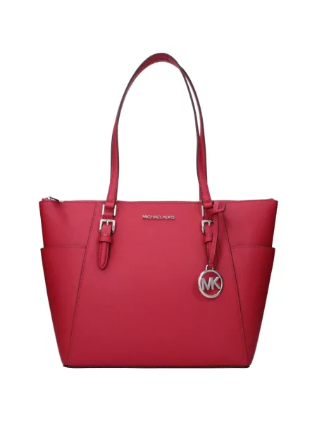 Geantă shopper Michael Kors din piele cu autograf roz