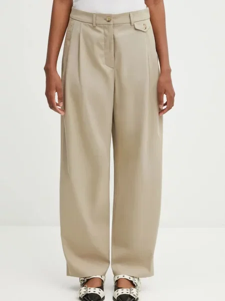 Maison Kitsuné pantaloni Double Pleated lat high waist bej