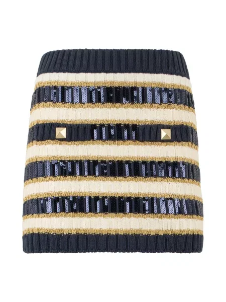 Lniana mała spódnica mini Valentino Garavani z cekinami