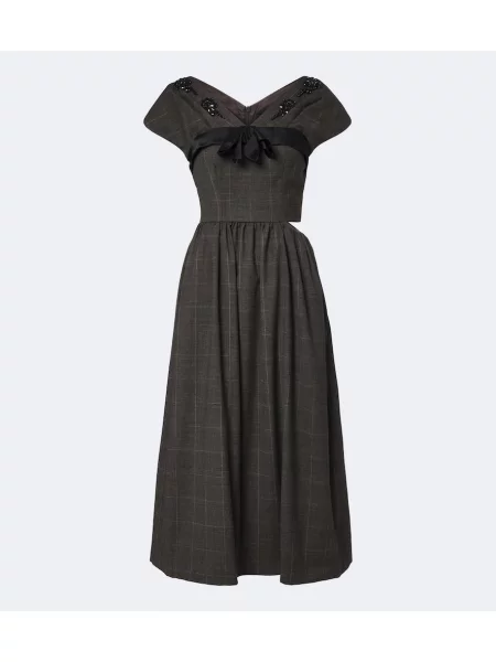 Rochie midi Simone Rocha de lână în carouri gri