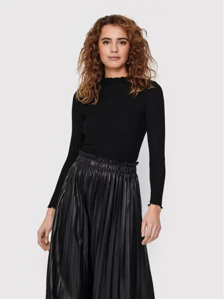 Bluzka z długim rękawem z prążkowaną fakturą model ‘Emma’ Only czarna