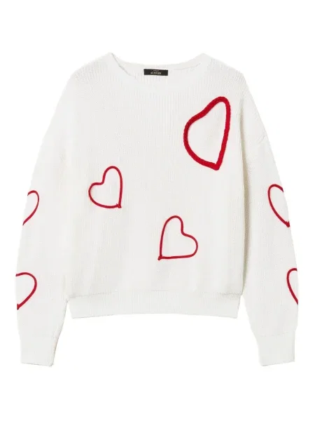 Pulover Twinset cu broderie cu motiv cu inimi alb