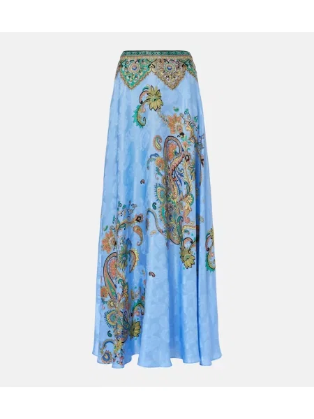 Fusta maxi Etro de mătase cu model floral albastru