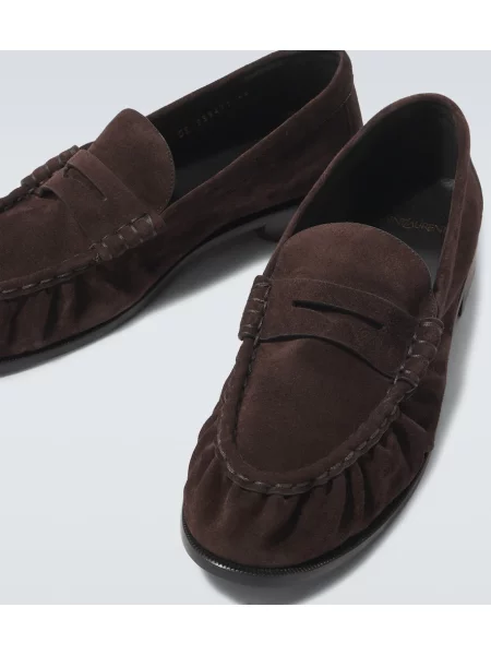 Semišové loafersy Saint Laurent hnedá