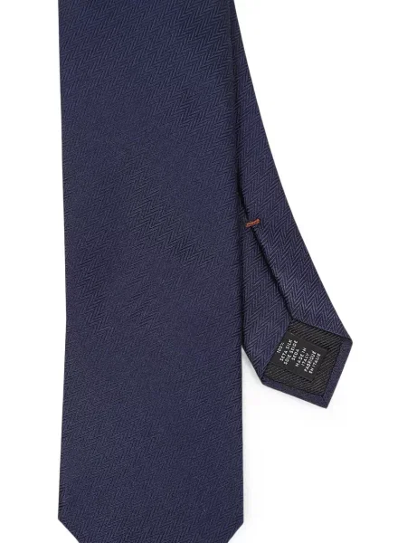 Cravată Zegna de mătase cu model herringbone albastru