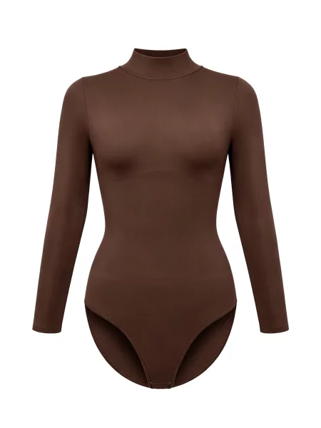 Cfab Alakformáló body Clean Longsleeve Turtleneck Sculpting Bodysuit with Slip' barna