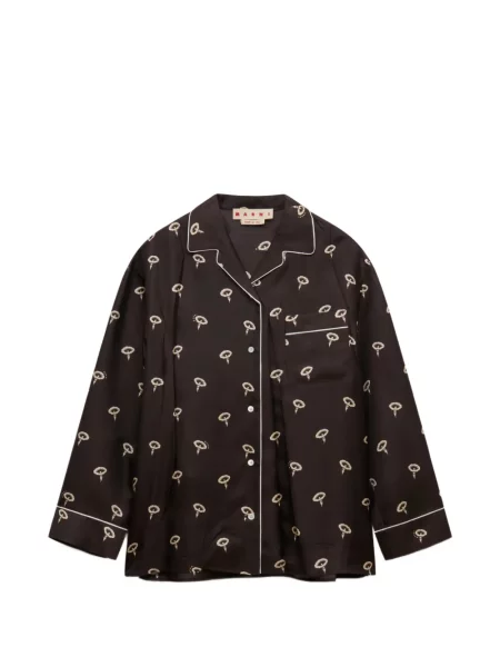 Cămașă Marni de mătase cu model floral cu imagine maro