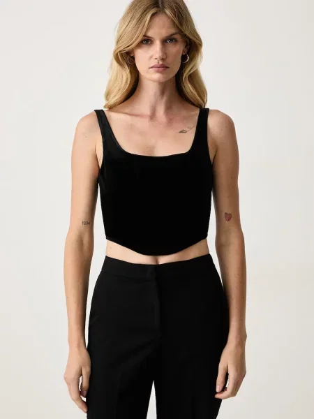 Silvian Heach crop top pentru femei din velur NAGAR negru