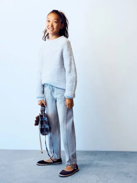 Sweter ścieg pleciony Dzieci lata MANGO KIDS błękitny