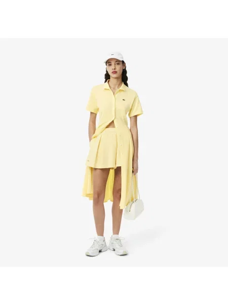 Lacoste Sukienka Z Kołnierzykiem Polo Z Krótkim Rękawem Flare Fit żółta