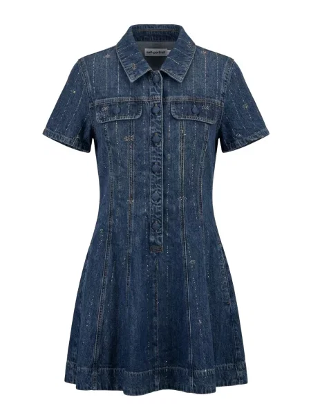 Rochie din denim Self-portrait albastru