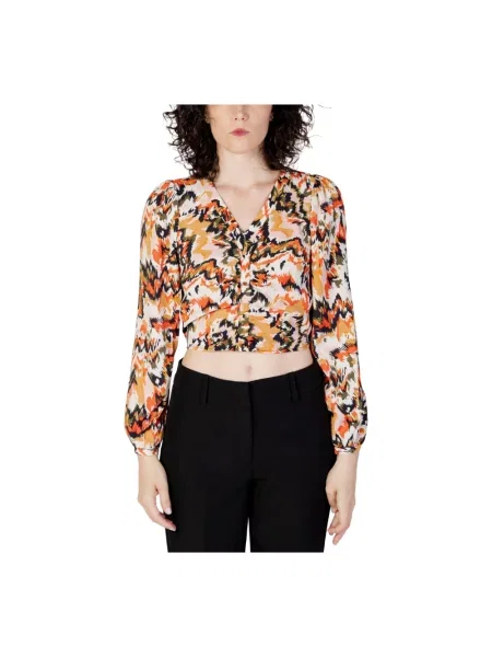 Bluzka Only z długim rękawem o krotszym kroju z dekoltem w serek czarna