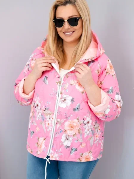 Geacă Kesi Włoski cu model floral cu glugă alb